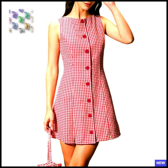 Dresses & Skirts - Plaid Bodycon Mini Dress Sleeveless Button Up Cocktail Party Y2K Chic